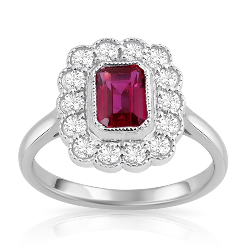 R-25218-RU-W  Diamond & Ruby Vintage Ring