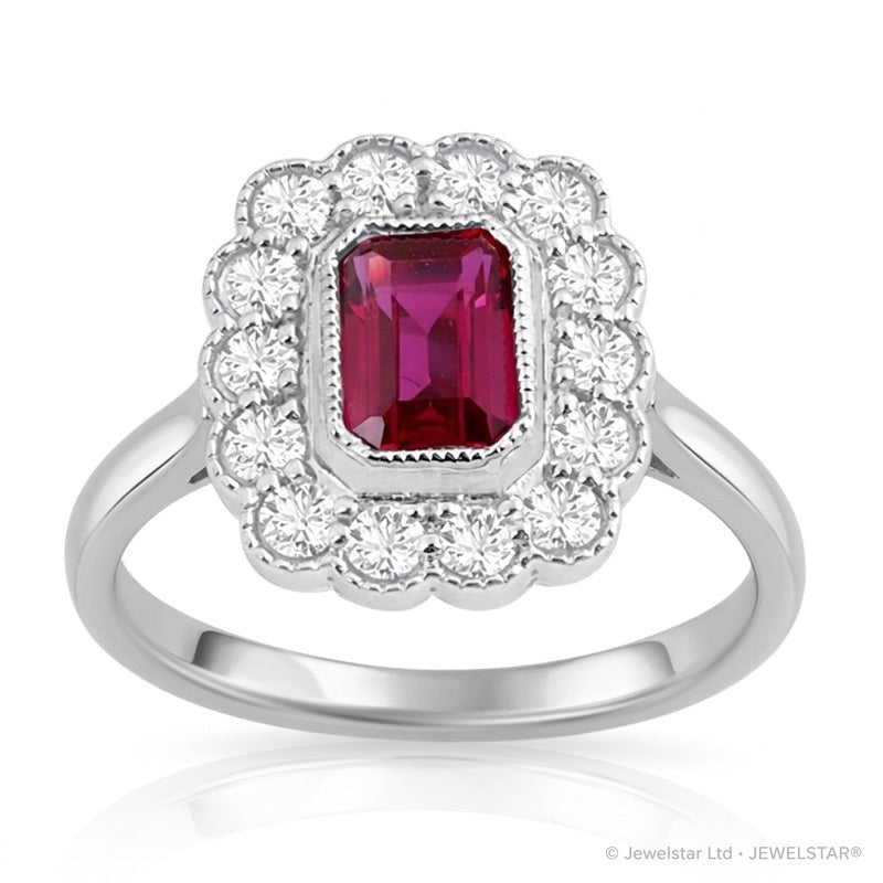R-25218-RU-W  Diamond & Ruby Vintage Ring