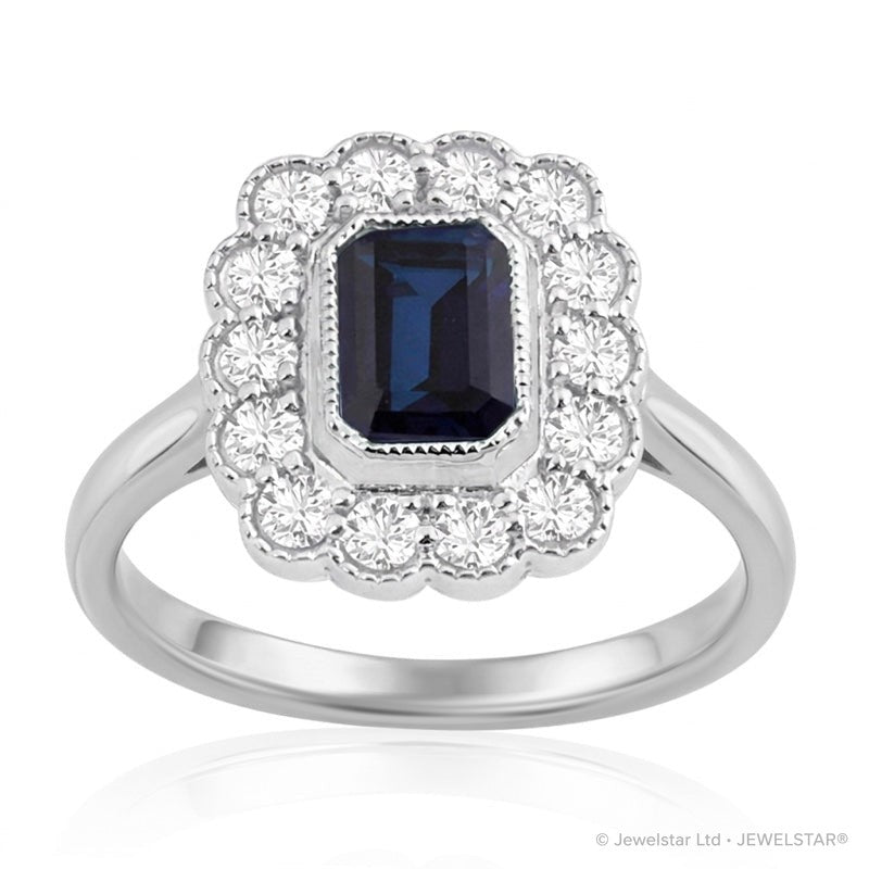 R-25218-SA-W  Diamond & Sapphire Vintage Ring