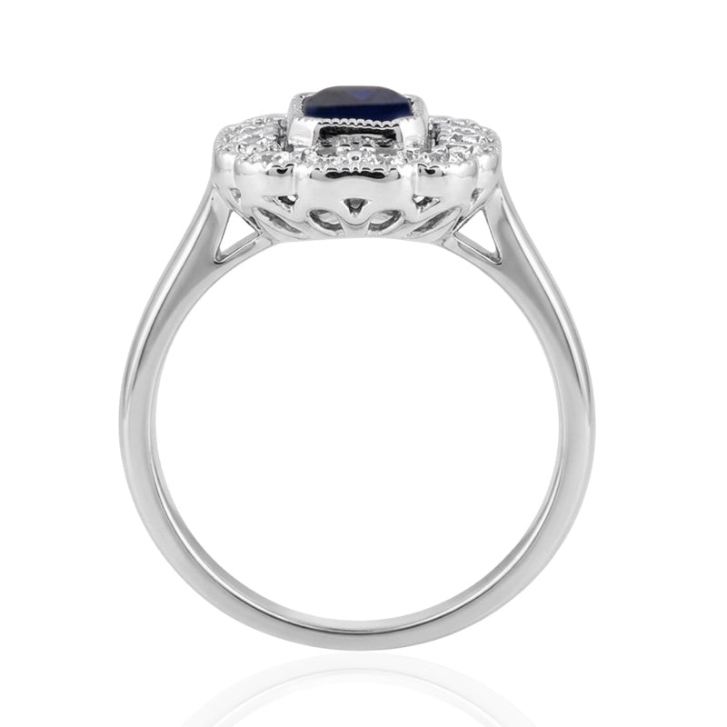 R-25218-SA-W  Diamond & Sapphire Vintage Ring