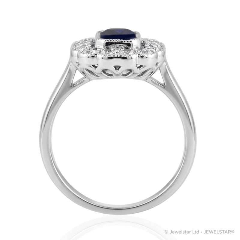 R-25218-SA-W  Diamond & Sapphire Vintage Ring