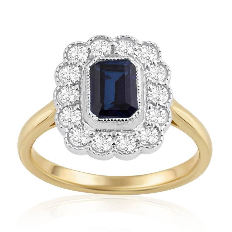 R-25218-SA-Y  Diamond & Sapphire Vintage Ring