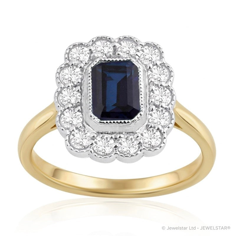 R-25218-SA-Y  Diamond & Sapphire Vintage Ring