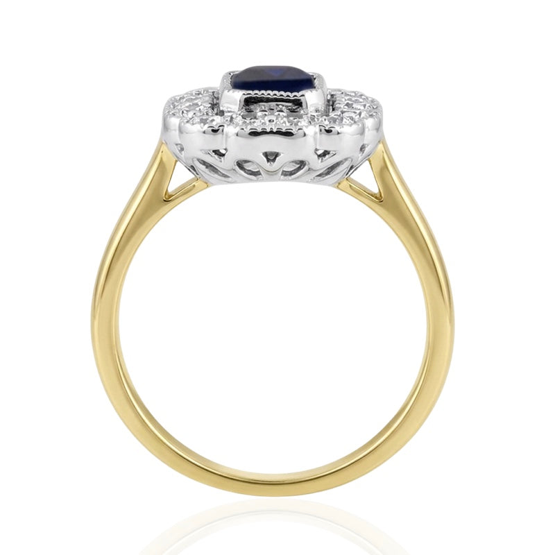 R-25218-SA-Y  Diamond & Sapphire Vintage Ring