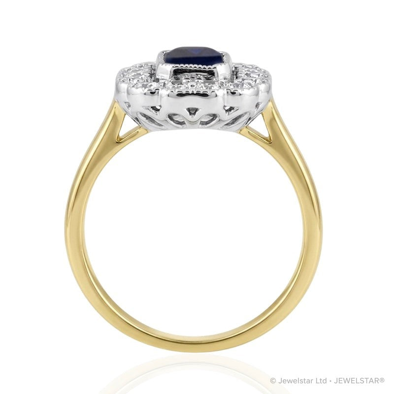 R-25218-SA-Y  Diamond & Sapphire Vintage Ring