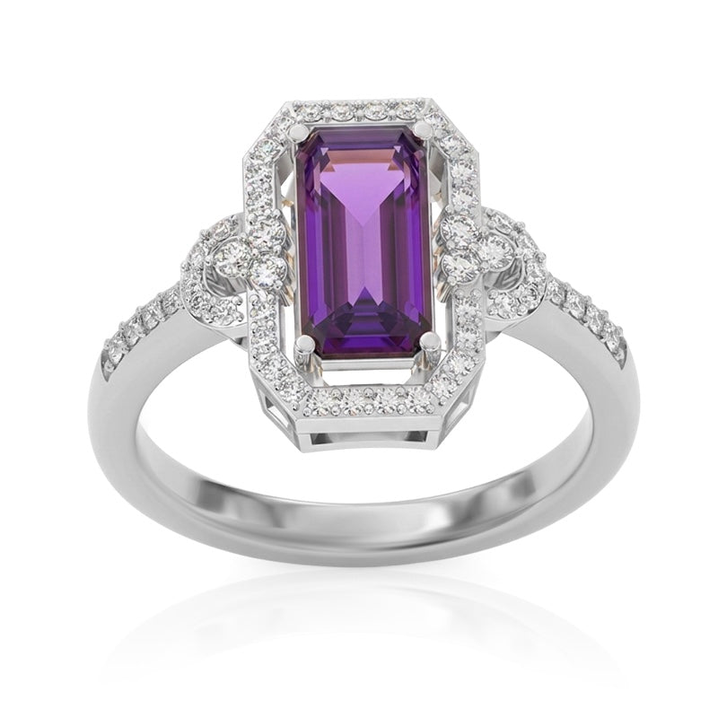 R-25219-AM-W  Diamond & Amethyst Vintage Ring