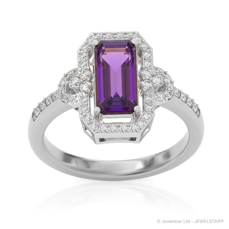 R-25219-AM-W  Diamond & Amethyst Vintage Ring