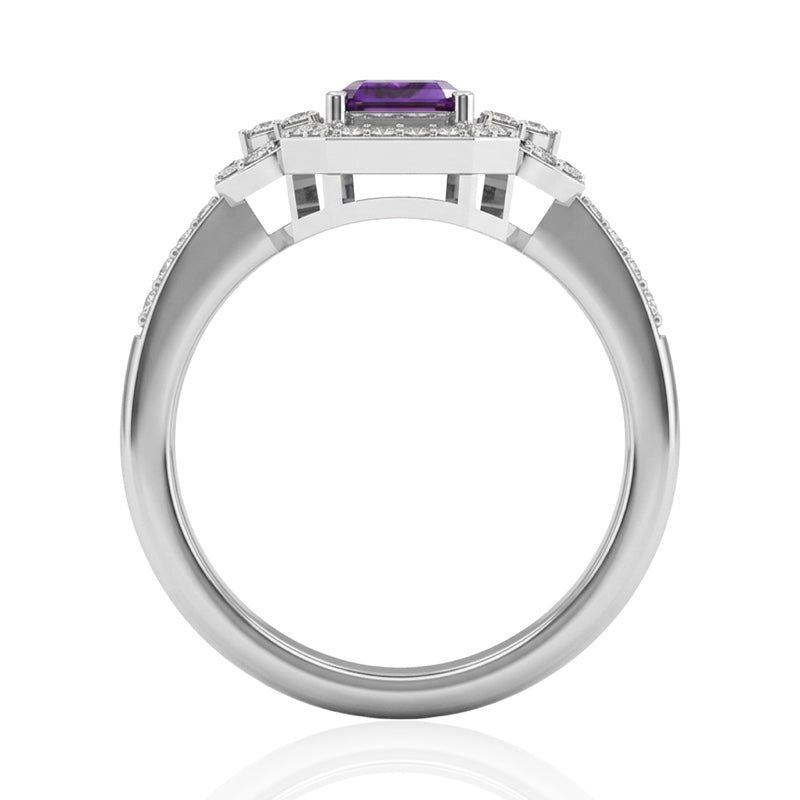 R-25219-AM-W  Diamond & Amethyst Vintage Ring