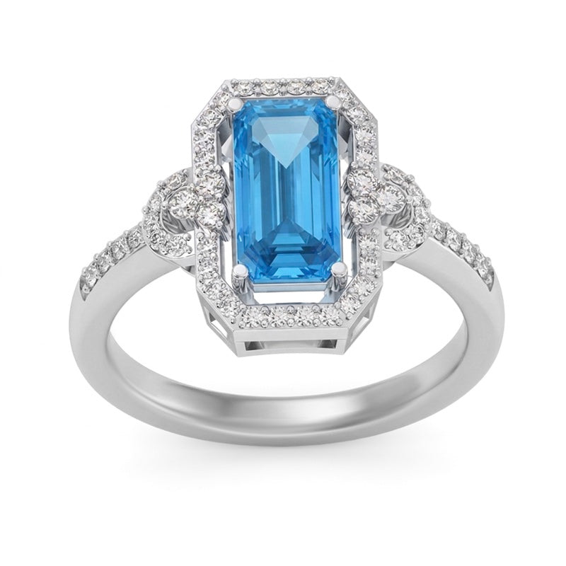 R-25219-BT-W  Diamond & Blue Topaz Vintage Ring