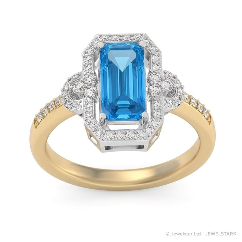 R-25219-BT-Y  Diamond & Blue Topaz Vintage Ring
