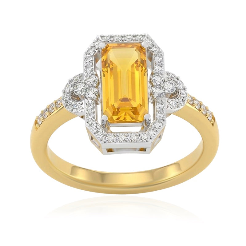 R-25219-CT-Y  Diamond & Citrine Vintage Ring