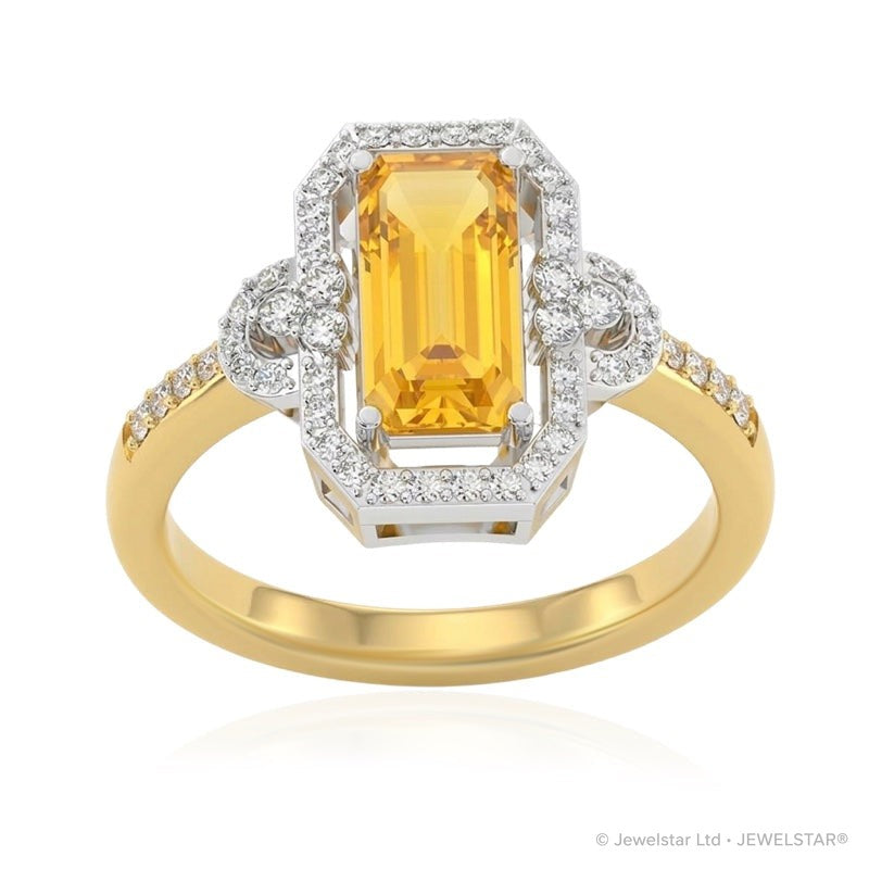 R-25219-CT-Y  Diamond & Citrine Vintage Ring
