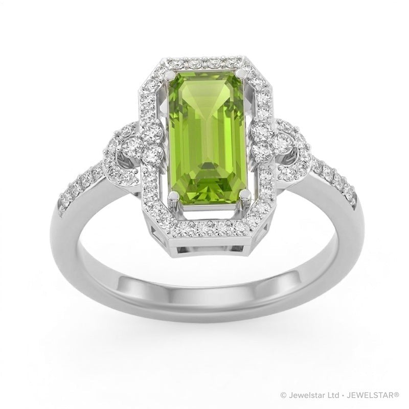 R-25219-PD-W  Diamond & Peridot Vintage Rings