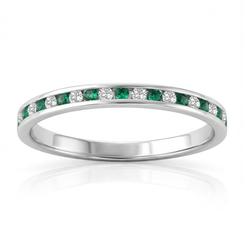 R-25297-EM-W   Diamond & Emerald Half Eternity Ring