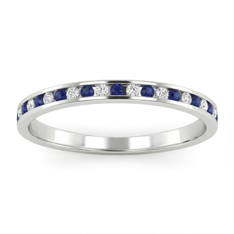 R-25297-SA-W   Diamond & Sapphire Half Eternity Ring