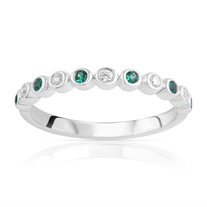 R-25298-EM-W   Diamond & Emerald Half Eternity Ring