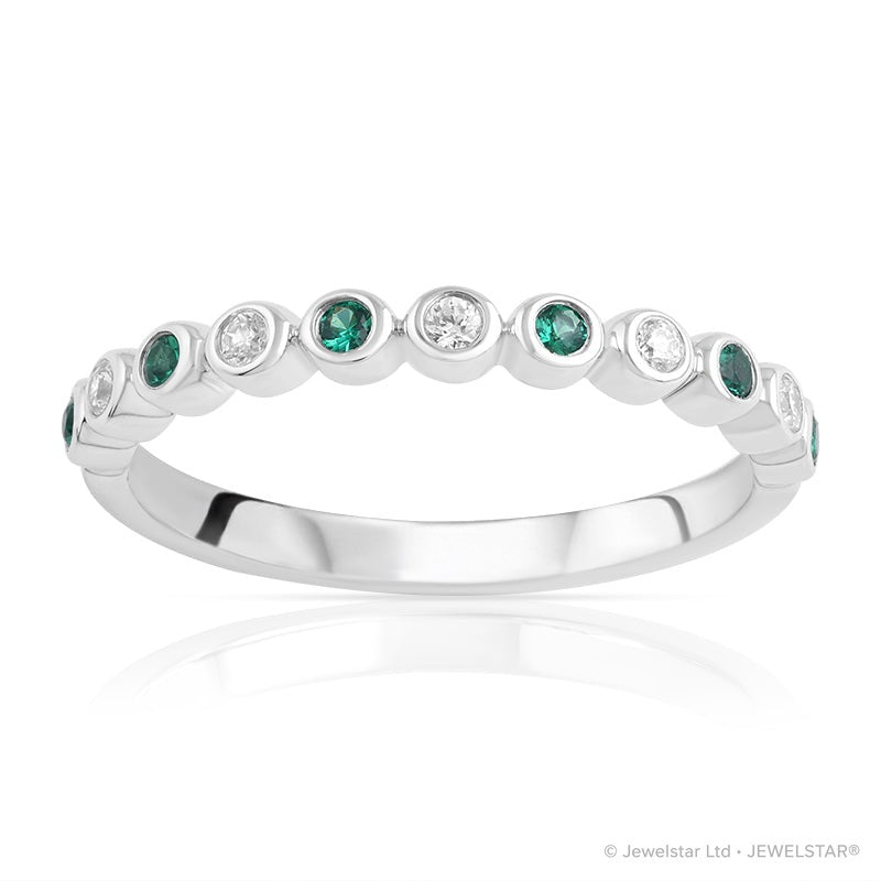 R-25298-EM-W   Diamond & Emerald Half Eternity Ring