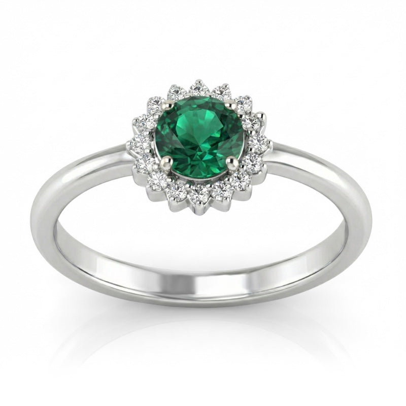 R-25522-EM-W    Diamond & Emerald Cluster Ring
