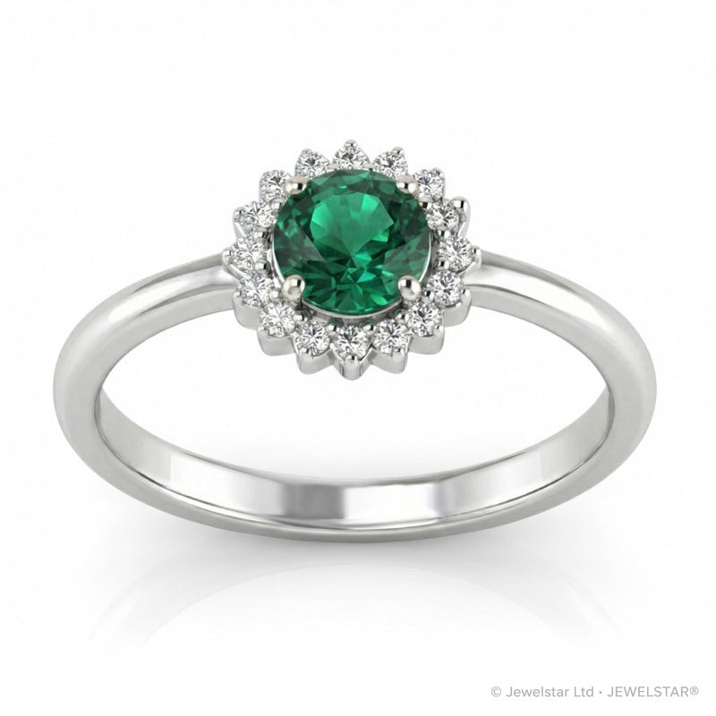 R-25522-EM-W    Diamond & Emerald Cluster Ring