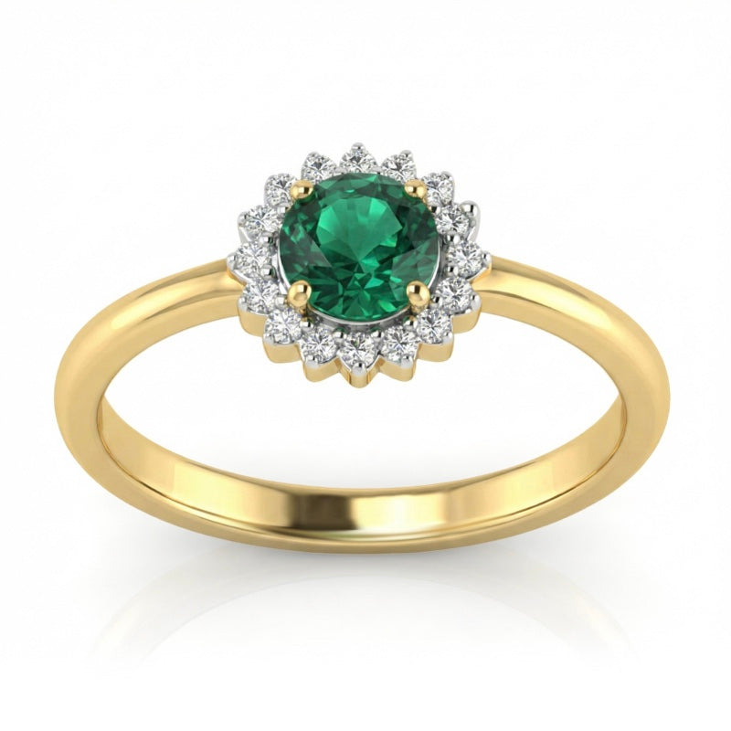 R-25522-EM-Y    Diamond & Emerald Cluster Ring