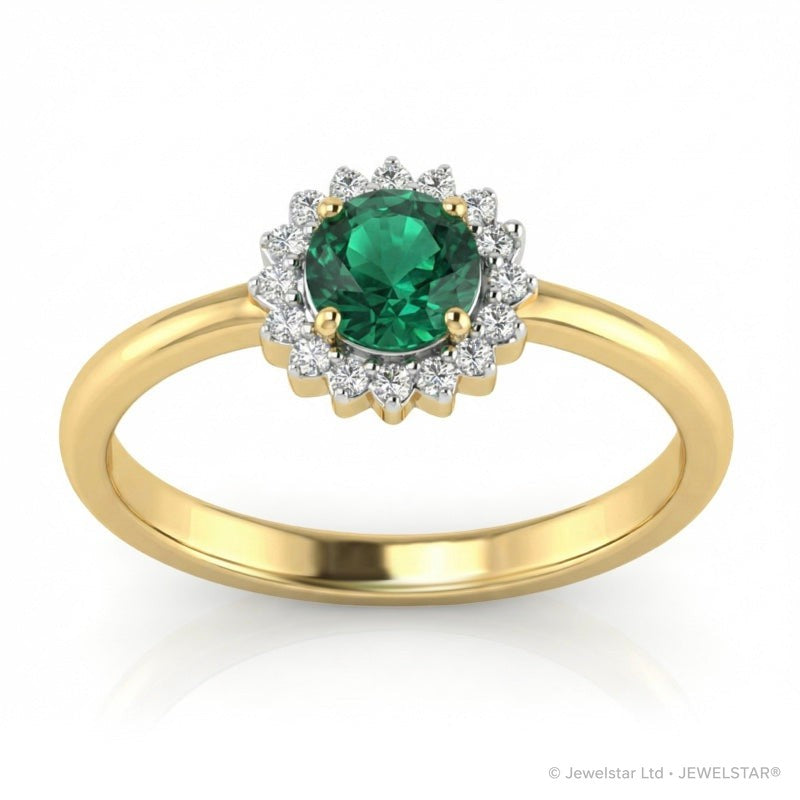 R-25522-EM-Y    Diamond & Emerald Cluster Ring