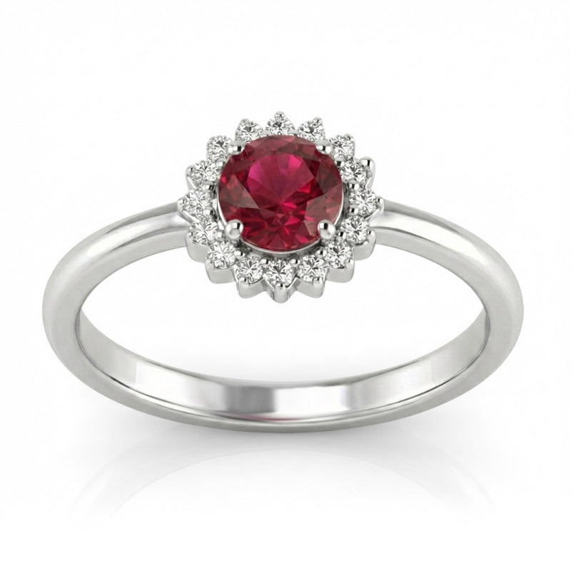 R-25522-RU-W    Diamond & Ruby Cluster Ring