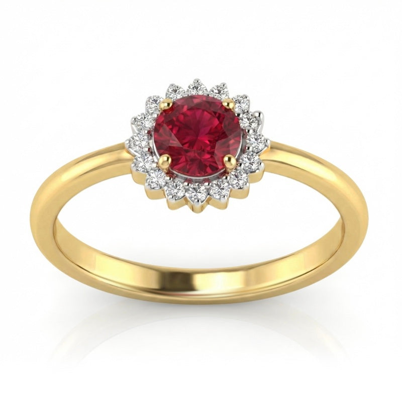 R-25522-RU-Y    Diamond & Ruby Cluster Ring