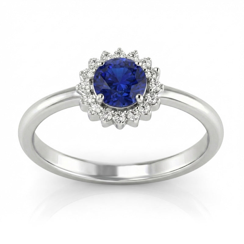 R-25522-SA-W    Diamond & Sapphire Cluster Ring