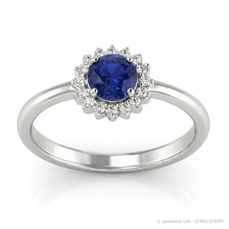 R-25522-SA-W    Diamond & Sapphire Cluster Ring