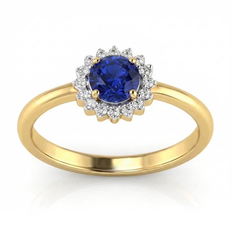 R-25522-SA-Y    Diamond & Sapphire Cluster Ring