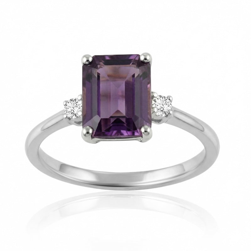 R-26320-AM-W  Diamond & Amethyst Three Stone Ring