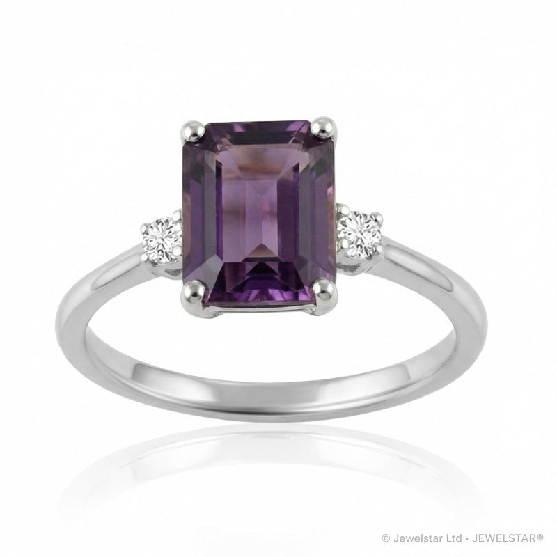 R-26320-AM-W  Diamond & Amethyst Three Stone Ring