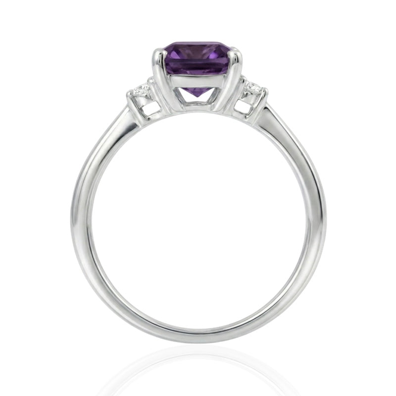 R-26320-AM-W  Diamond & Amethyst Three Stone Ring