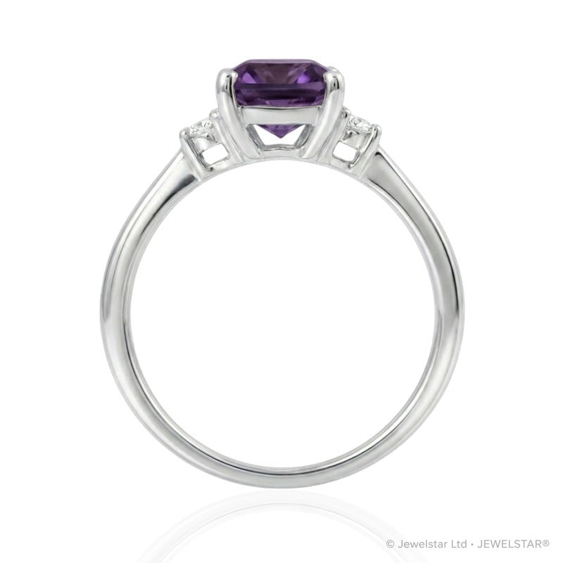 R-26320-AM-W  Diamond & Amethyst Three Stone Ring