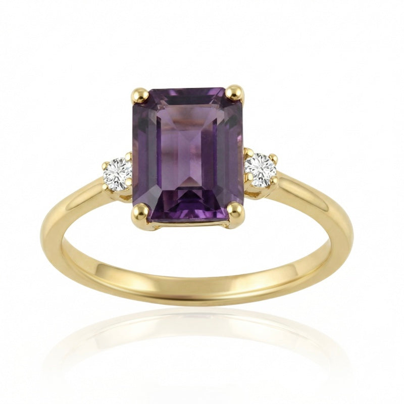 R-26320-AM-Y  Diamond & Amethyst Three Stone Ring