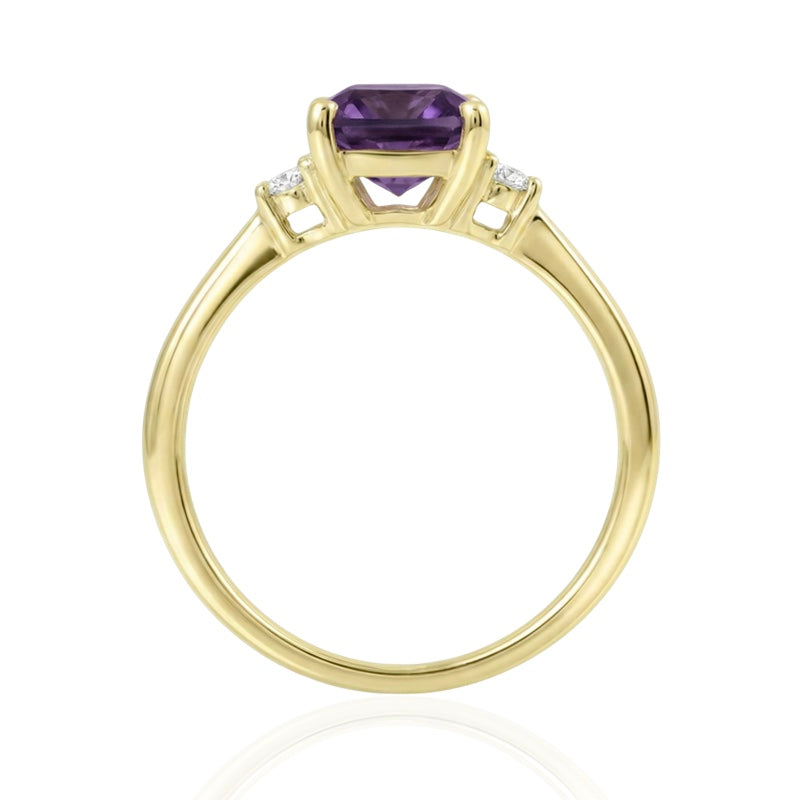 R-26320-AM-Y  Diamond & Amethyst Three Stone Ring