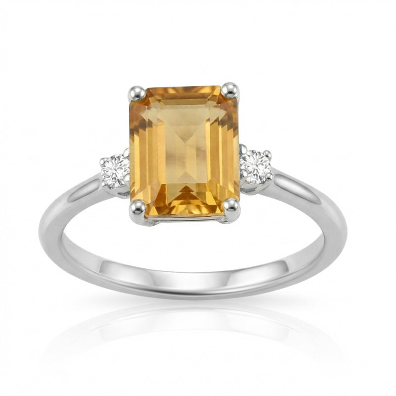 R-26320-CT-W  Diamond & Citrine Three Stone Ring
