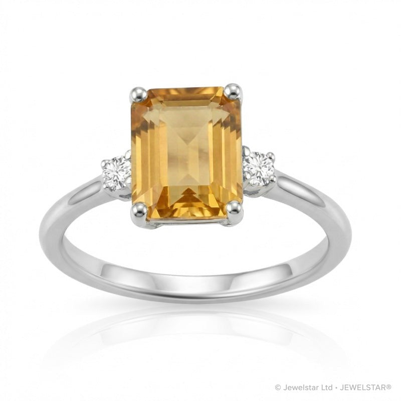 R-26320-CT-W  Diamond & Citrine Three Stone Ring