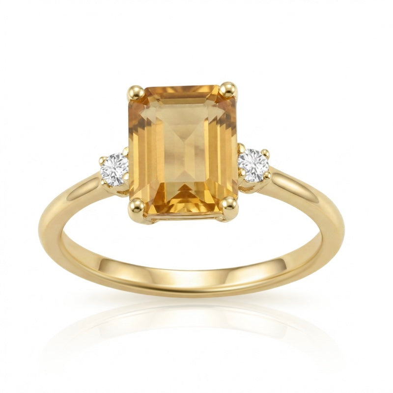 R-26320-CT-Y  Diamond & Citrine Three Stone Ring