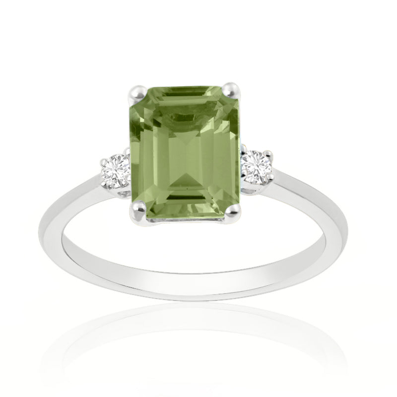 R-26320-PD-W  Diamond & Peridot Three Stone Ring