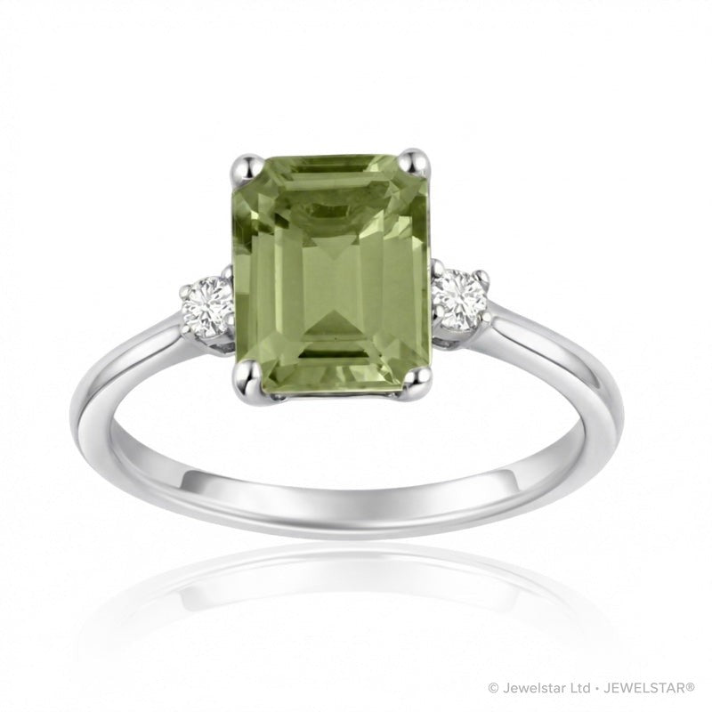 R-26320-PD-W  Diamond & Peridot Three Stone Ring