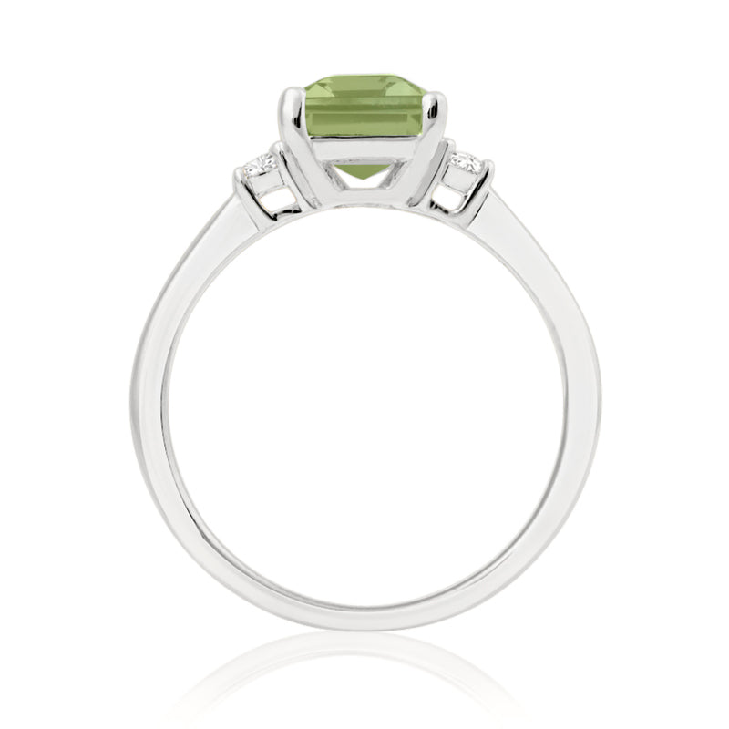 R-26320-PD-W  Diamond & Peridot Three Stone Ring