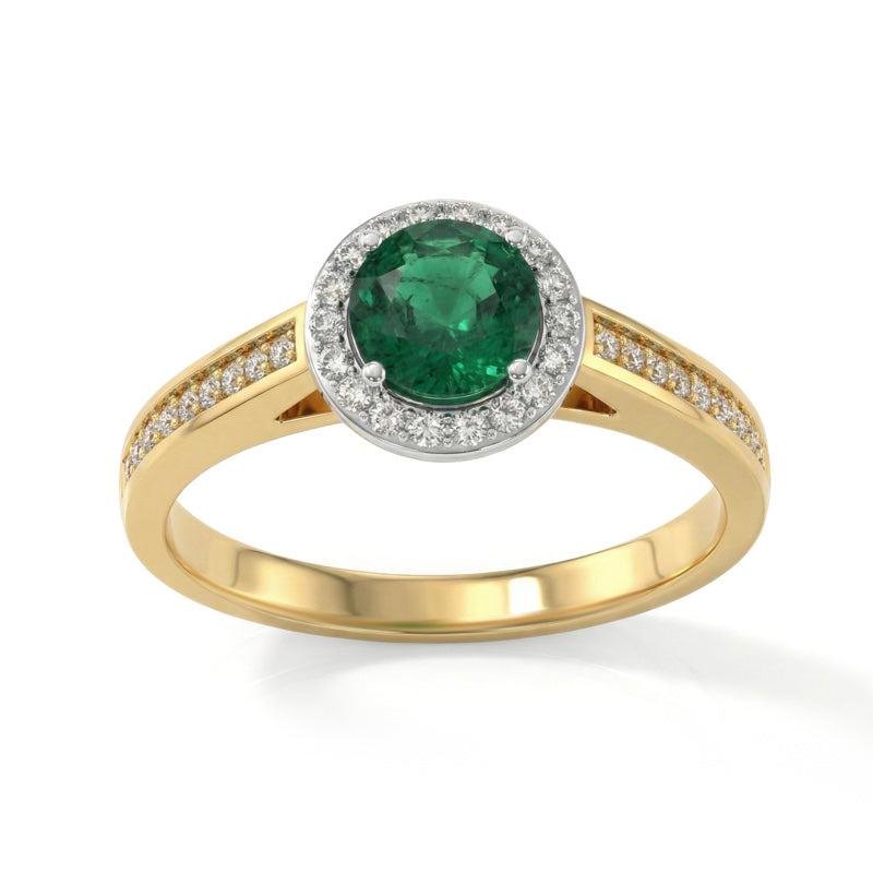 R-42346-EM-Y  Diamond & Emerald Halo Ring