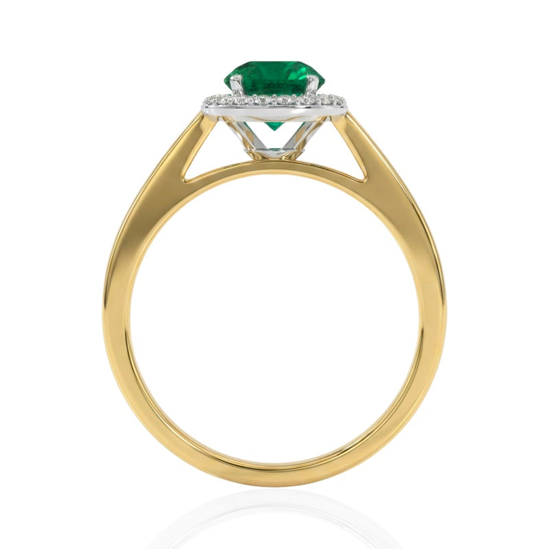 R-42346-EM-Y  Diamond & Emerald Halo Ring