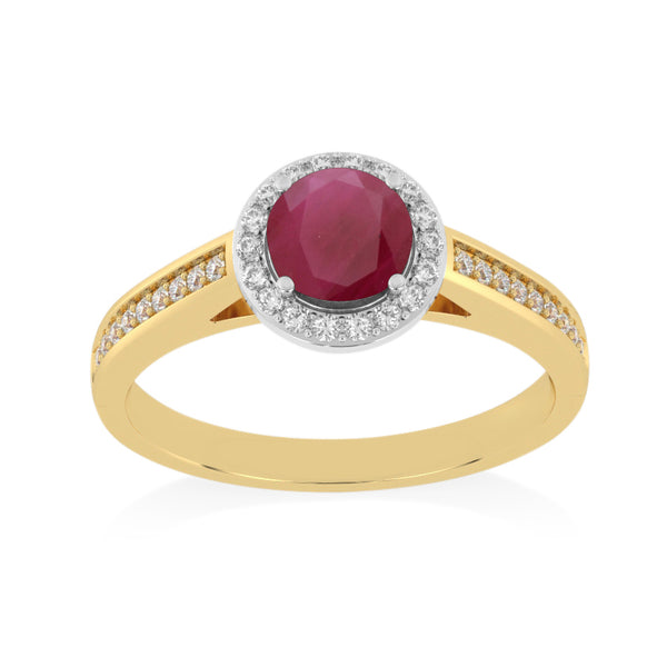 R-42346-RU-Y  Diamond & Ruby Halo Ring