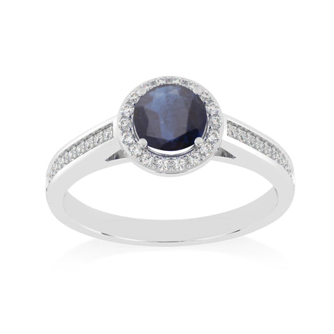 R-42346-SA-W  Diamond & Sapphire Halo Ring