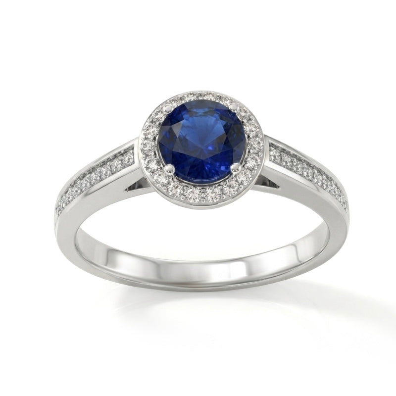 R-42346-SA-W  Diamond & Sapphire Cluster Ring