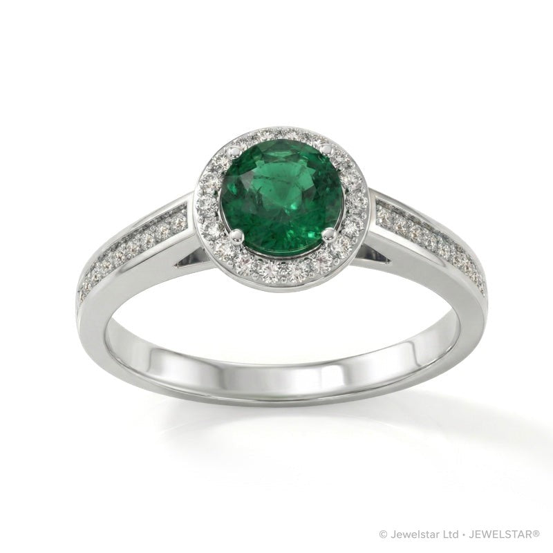 R-42346-EM-W  Diamond & Emerald Cluster Ring
