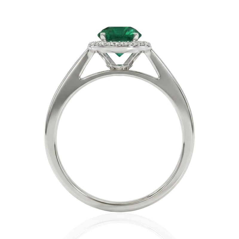 R-42346-EM-W  Diamond & Emerald Halo Ring