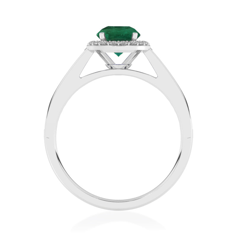 R-42346-EM-W  Diamond & Emerald Halo Ring